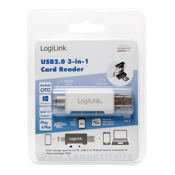 Imagine Cititor de carduri USB-C/USB-A/micro USB-B la SD/micro SD/MMC, Logilink CR0041